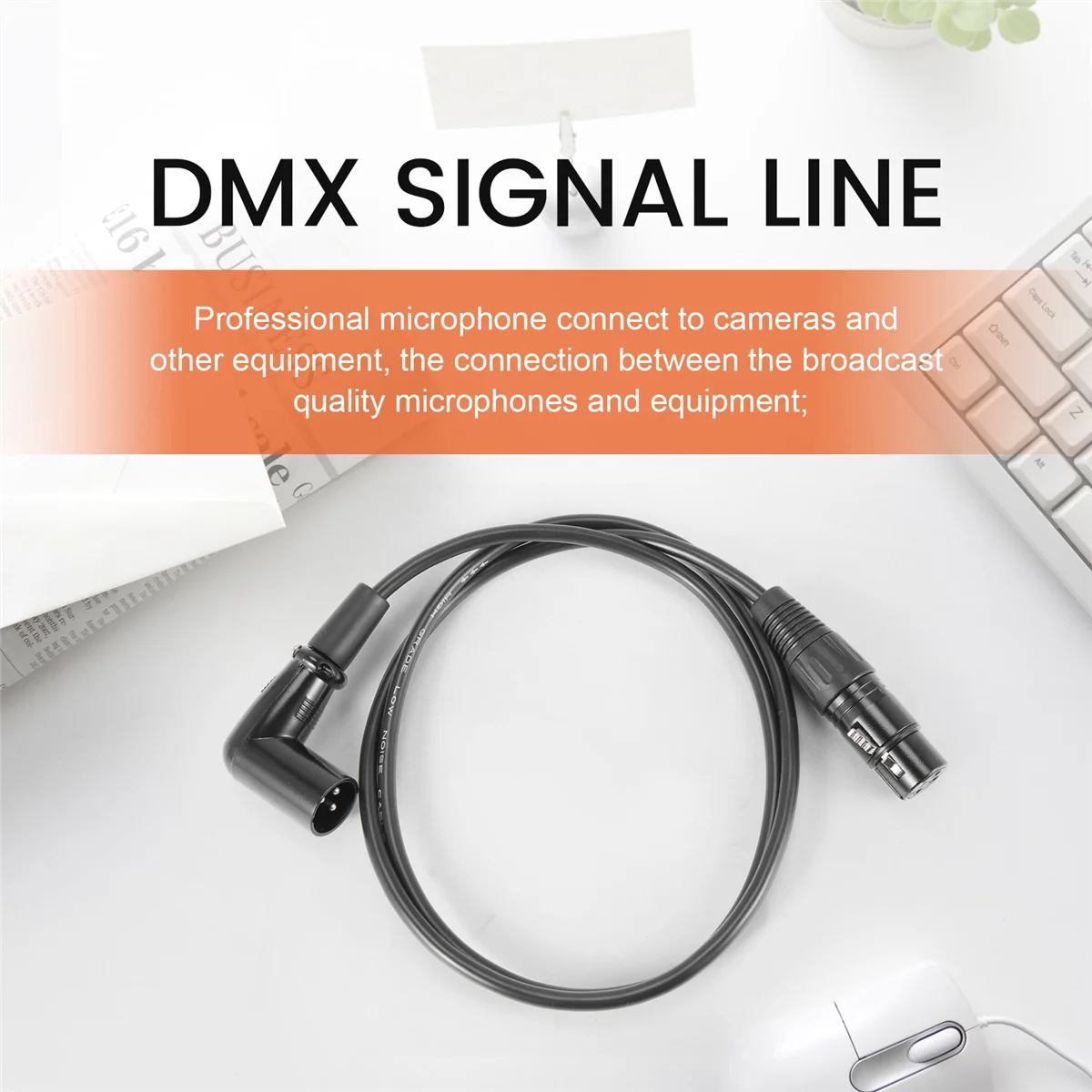 AU49_Cable XLR macho a hembra de ángulo recto, cable de señal DMX
