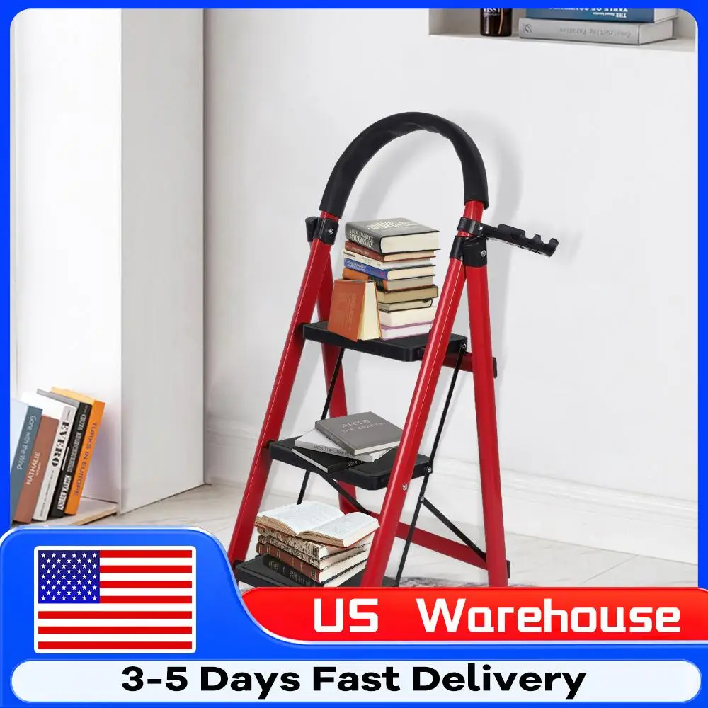 

Трехступенчатая складная лестница из прочной стали, грузоподъемность 136 кг, прочные и портативные стремянки для использования в автофургонах, на чердаках и в повседневной жизни дома.