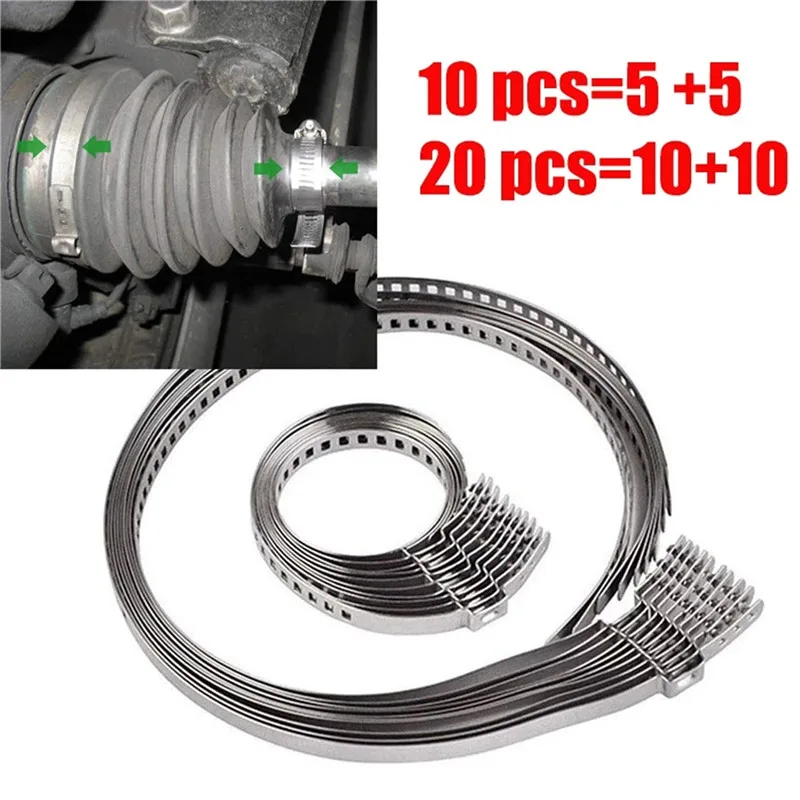 10/20Pcs Universal Stainless Steel Axle CV Joint Boot Crimp Clamp Kit Driveshaft CV Boot Clamp 31- 41mm 70- 127mm Adjustable