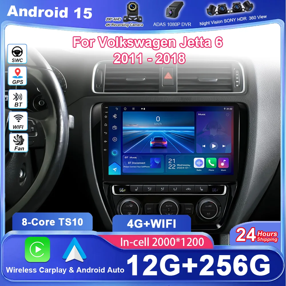 Carplay android auto rádio do carro para volkswagen jetta 6 2011 - 2018 carro multimidia player de vídeo estéreo tela de toque unidade principal wifi