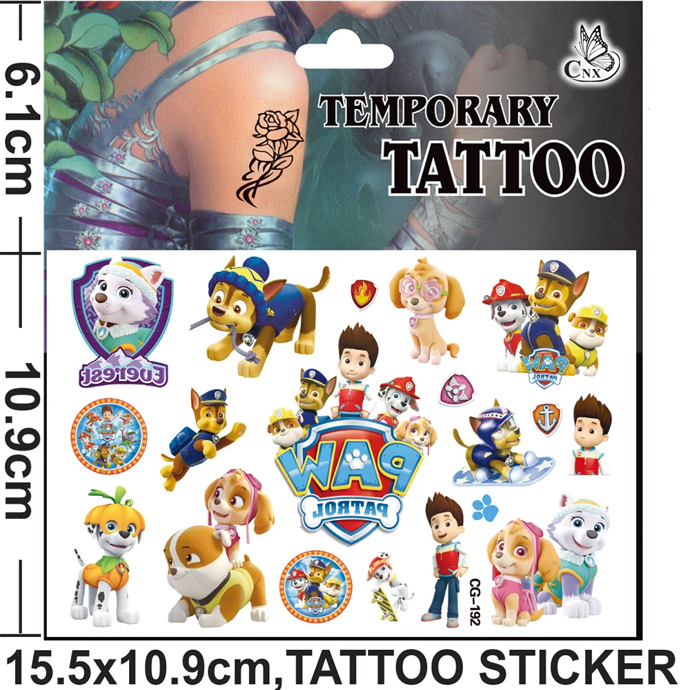 1Pcs Anime PAW Patrol Temporary Tattoos for Kids Birthday Party Supplies Favors Kids Cute Cartoon Tattoos Sticker Decoration Toy