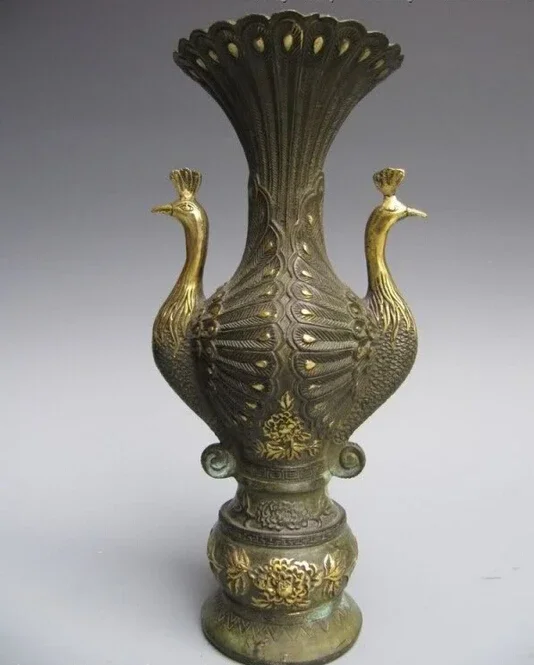 

Chinese exquisite classical Bronze Copper double bird Zun Cup Vase