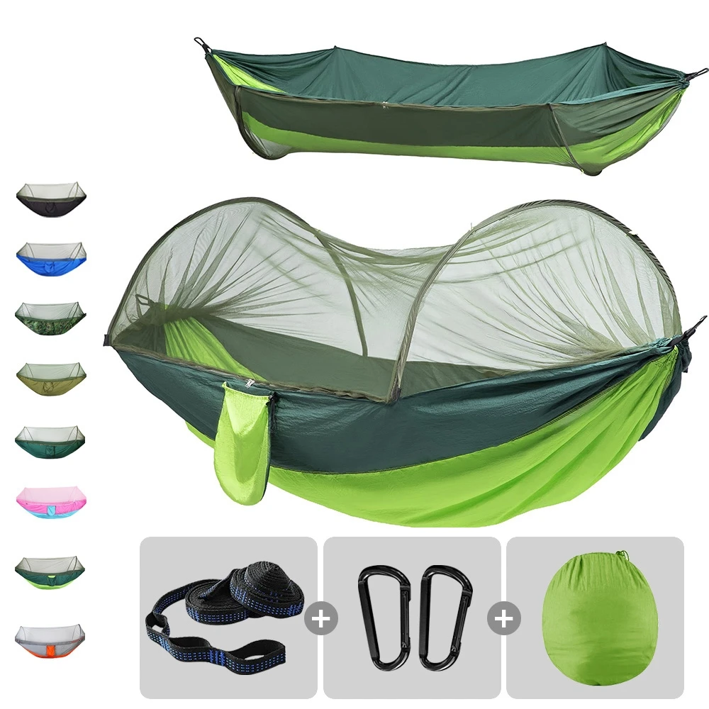 Hamac de camping portable simple et double, 250x120cm, avec moustiquaire, moustiquaire pop-up, facile à installer, pour les voyages, la randonnée