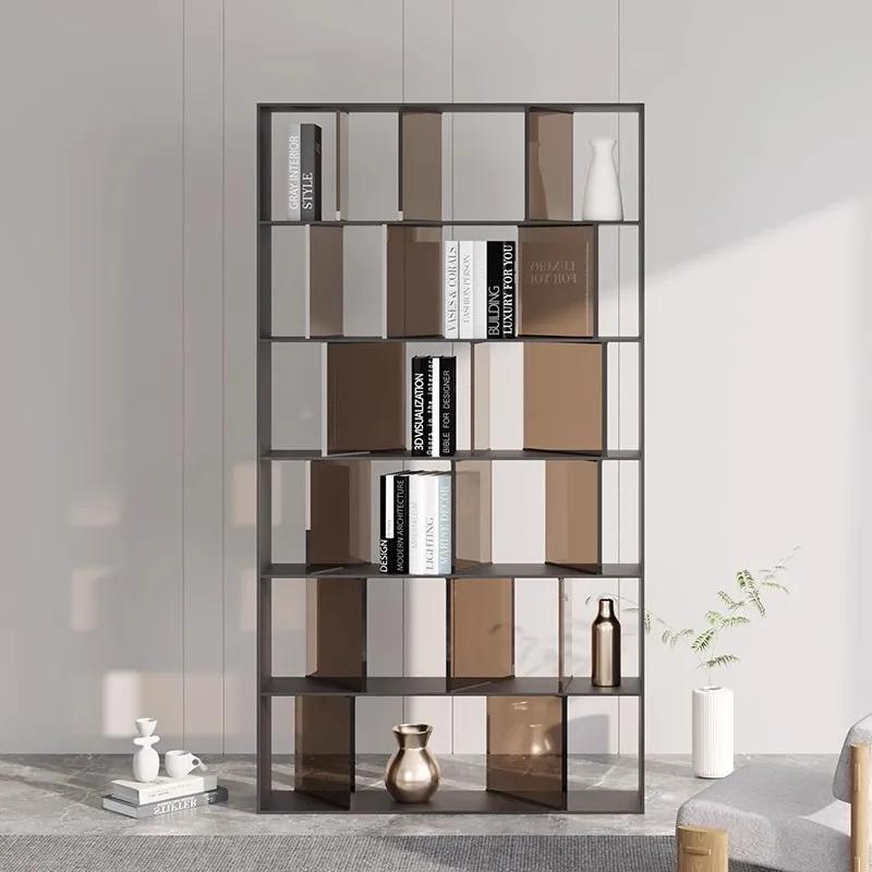 Light luxury stainless steel shelf floor-to-ceiling acrylic bookcase shelf to living room multi-layer storage display shelf