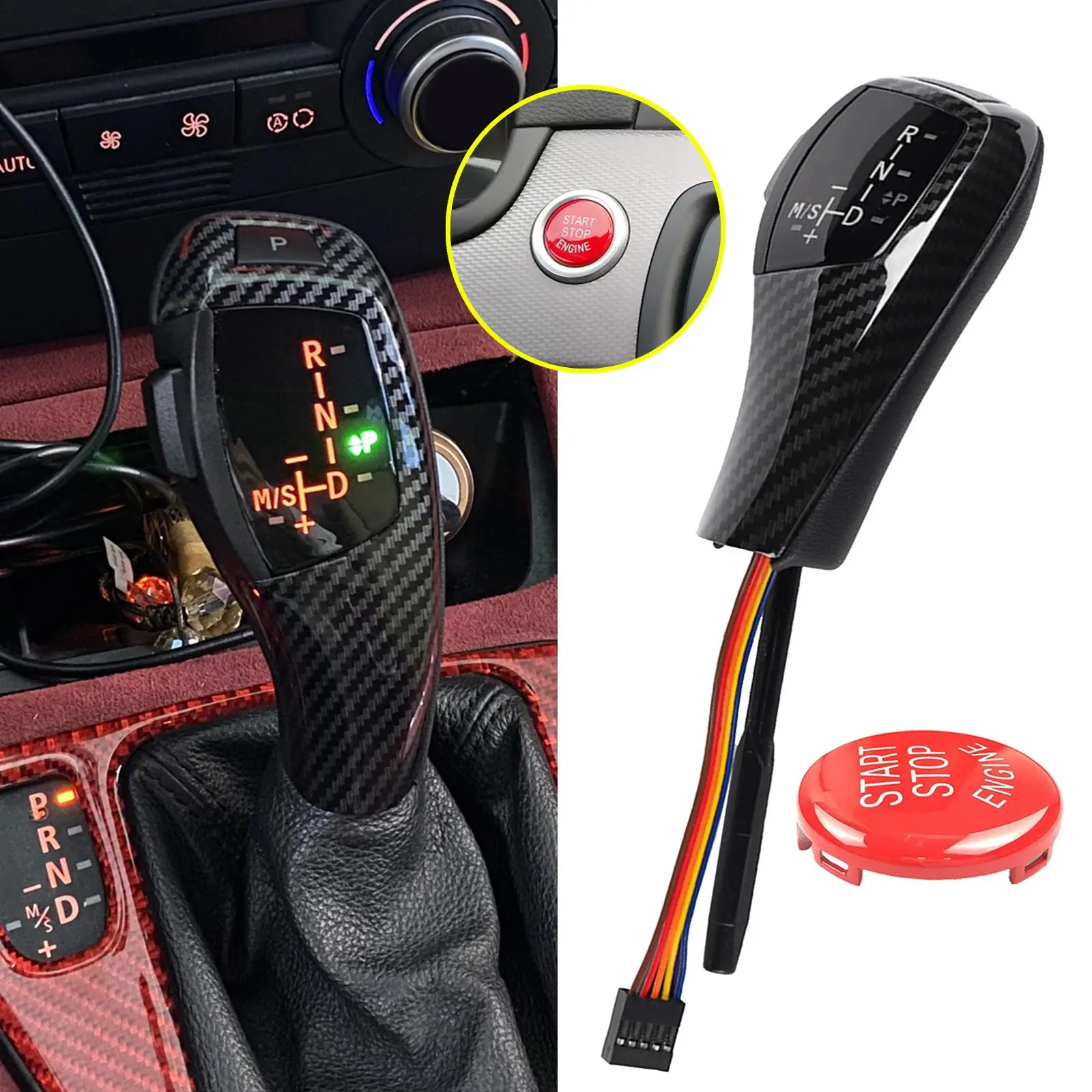 For BMW 3 5 series E46/E60/E61  Black Carbon Fiber Pre-facelift LHD LED Gear Shift Knob