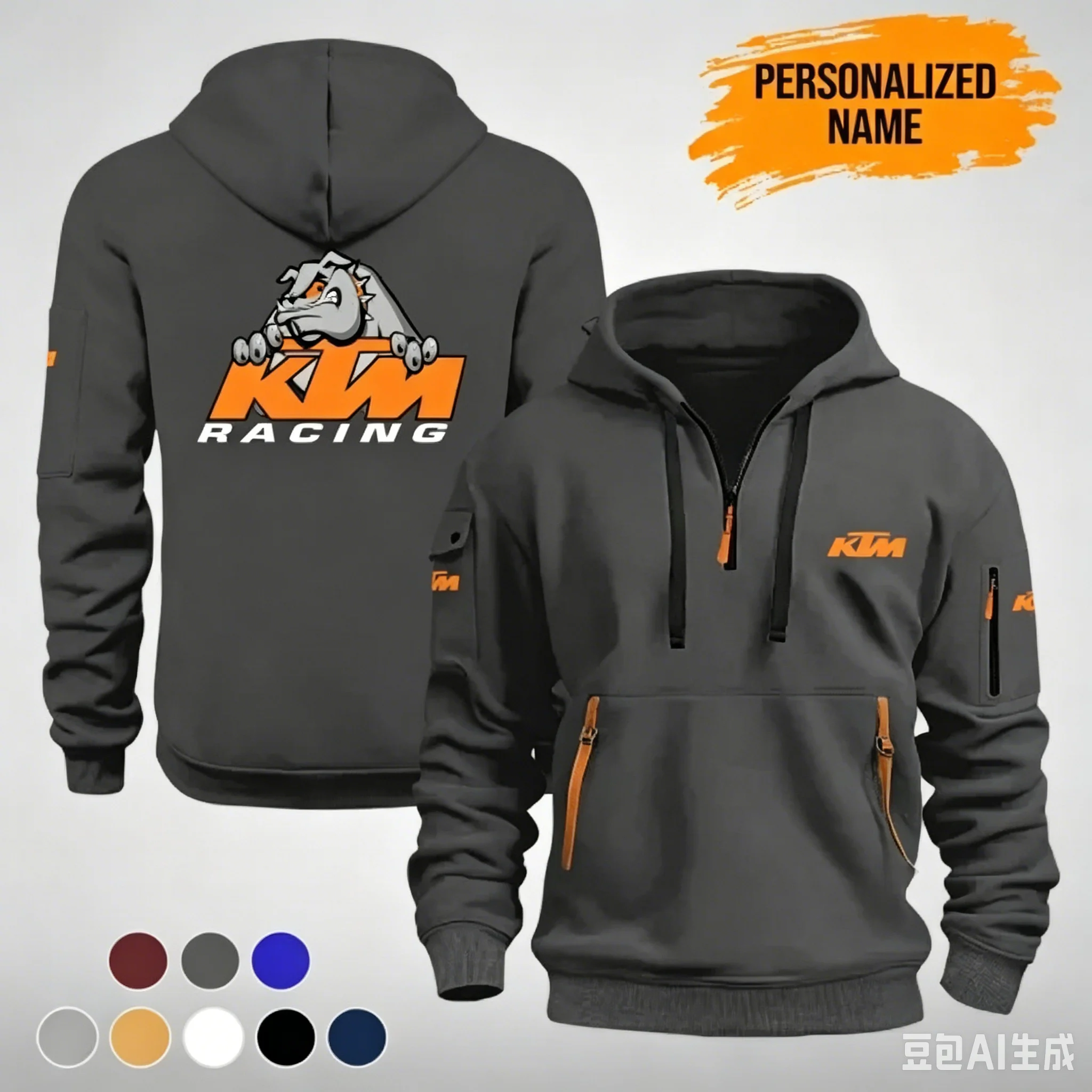 Moletom com capuz com estampa de corrida KTM, moletom com zíper até a metade, jaqueta para motociclismo, para fãs de MotoGP, streetwear com vários bol