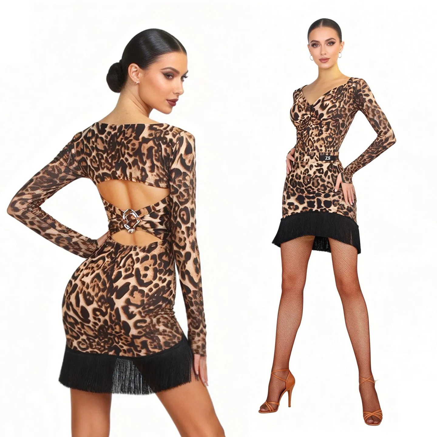 

Костюм для латиноамериканских танцев 2026: Сексуальная юбка с леопардовым принтом и бахромой для взрослых женщин, профессиональная короткая юбка для соревнований по латине