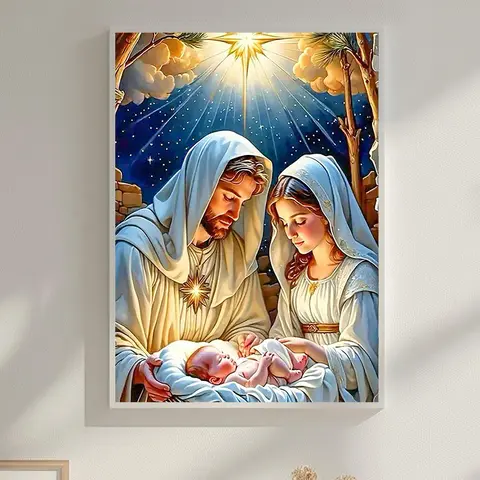 Jesus Nativity Ave Mary and Joseph 5D DIY Diamond Painting Cross Stitch Kit Embroidery Mosaic Picture Religiou Belief Home Decor
