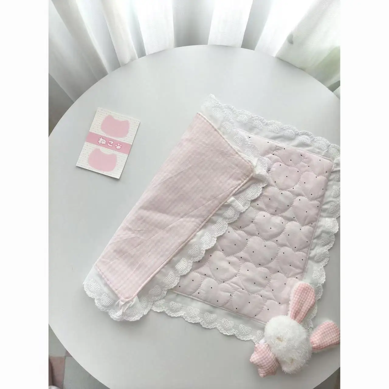 Korean-style Pink Lace Placemat with Hearts and Polka Dots Dining Table Mat Coaster Sweet Girly Photo Prop Tabletop Decoration