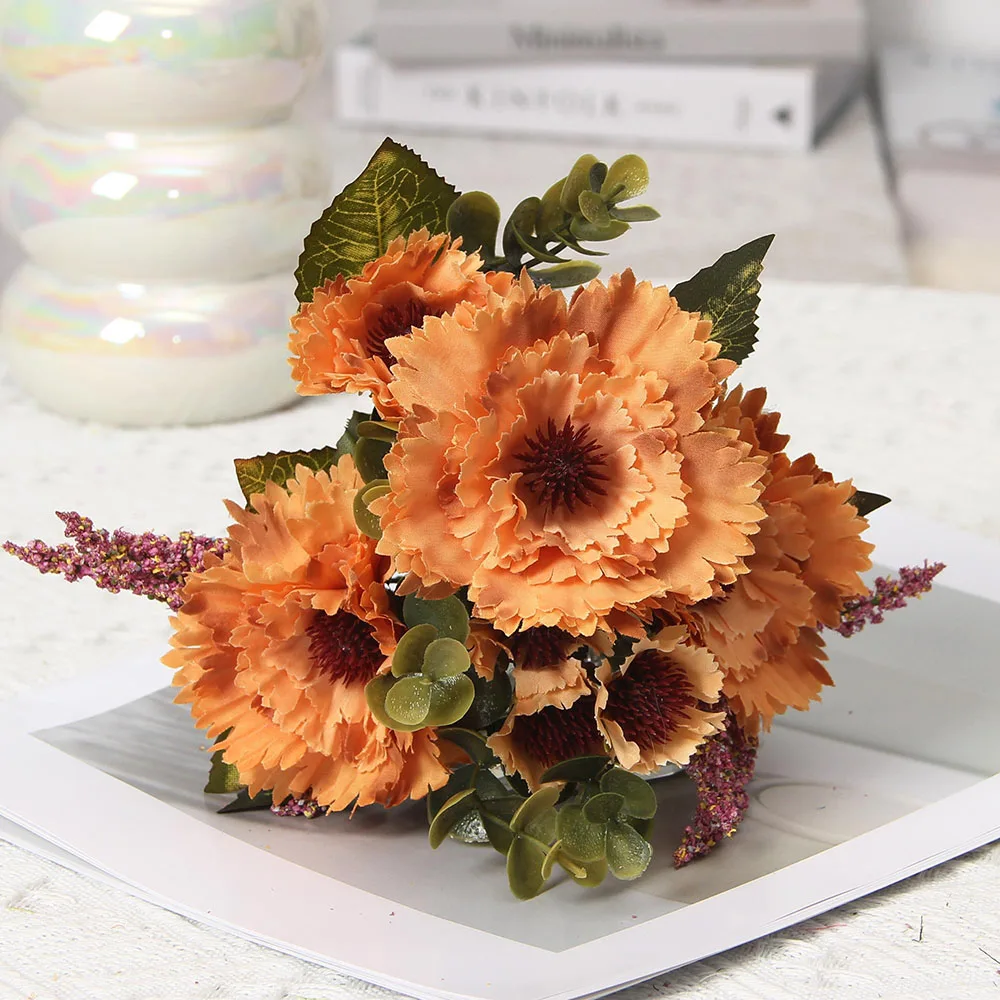 7-köpfe gefälschte Sonnenblume Gerbera künstliche Gerbera Hochzeitsdekoration gefälschte Blume Simulation Pflanze Heimdekoration Schießen Requisiten – Detail 9