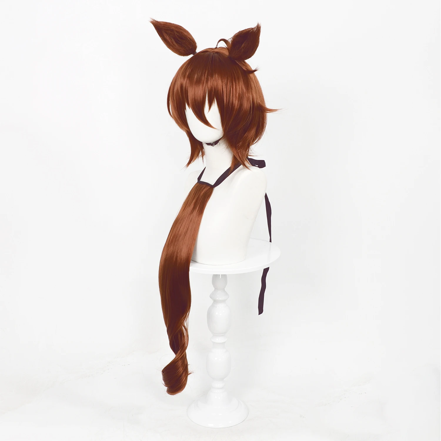 Umamusume Pretty Derby Cosplay Wig Agnes Tachyon Anime Wig with Ears Tail, Pre-styled Heat Resistant Synthetic Wig for Halloween