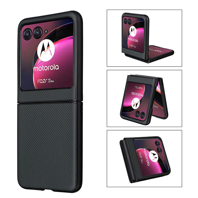 For Motorola Razr 40 Ultra XT2321-3 Case Luxury Carbon Fiber Slim PU Leather and PC Book Cover For Moto Razr 40 Ultra Phone Case