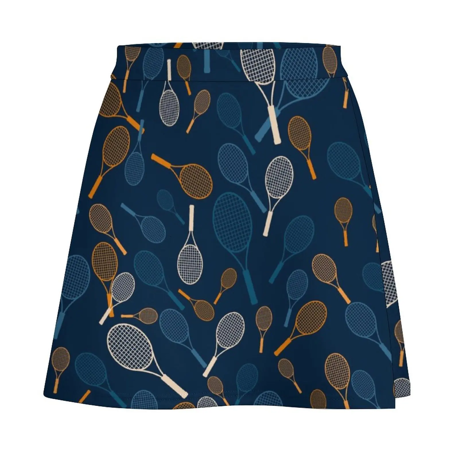 Tennis Rackets Print on Dark Blue Background Mini Skirt Women's skirts novelty in clothes Mini Skirt