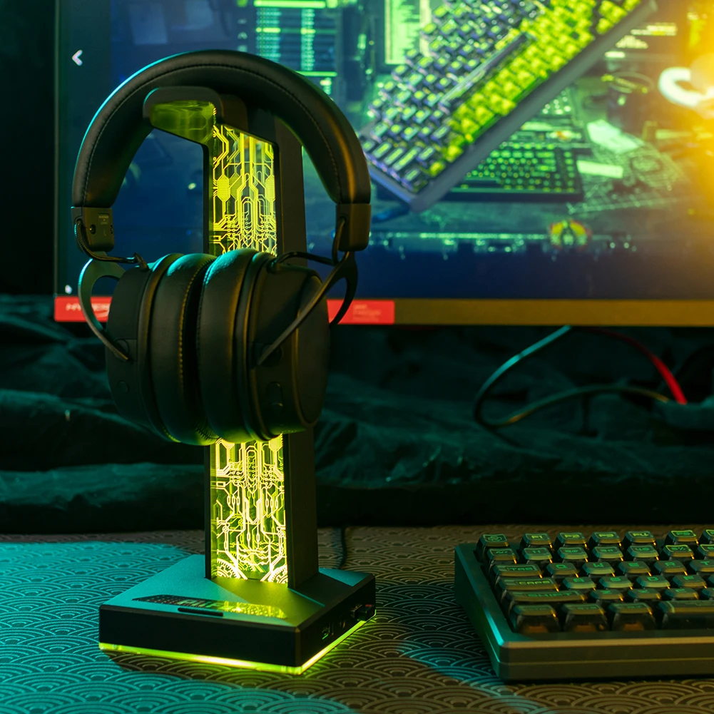 RGB Headphone Stand Holder Rack 10 Lighting Effects Headset Support Stand Space Saving Desktop Organizer Vertical Bracket Hanger