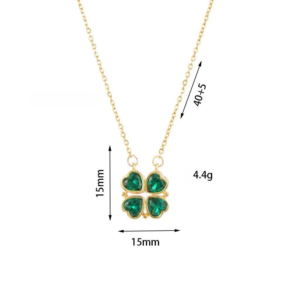 Stainless Steel Chain Classic Colorful Zircon Clover Pendant Necklace for Women Lady Vintage Elegant Jewelry Party Accessories