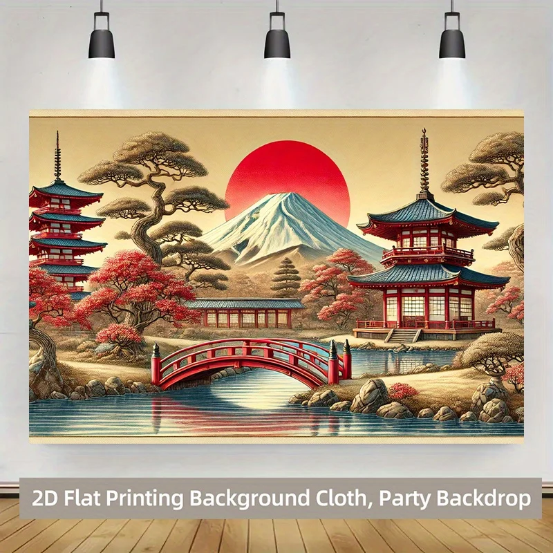 Japanese Ukiyo-e Mount Fuji Red Sun Pagoda Bridge 2D Flat Tapestry Backdrop For Living Room Decor Asian Art Wall Hanging Print