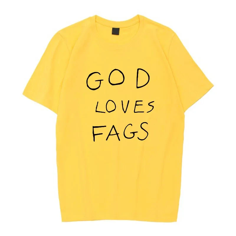 Men\'s and women\'s short-sleeved pure cotton round neck T-shirt shameless God loves gays American TV series design loose matching