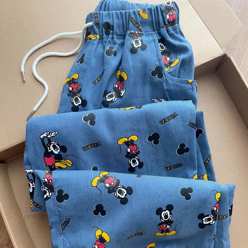 Disney Korean Cartoon Mickey Sleeping Pants Women\'s Casual Pants Summer New Loose Oversize Homewear Casual Walking Trousers