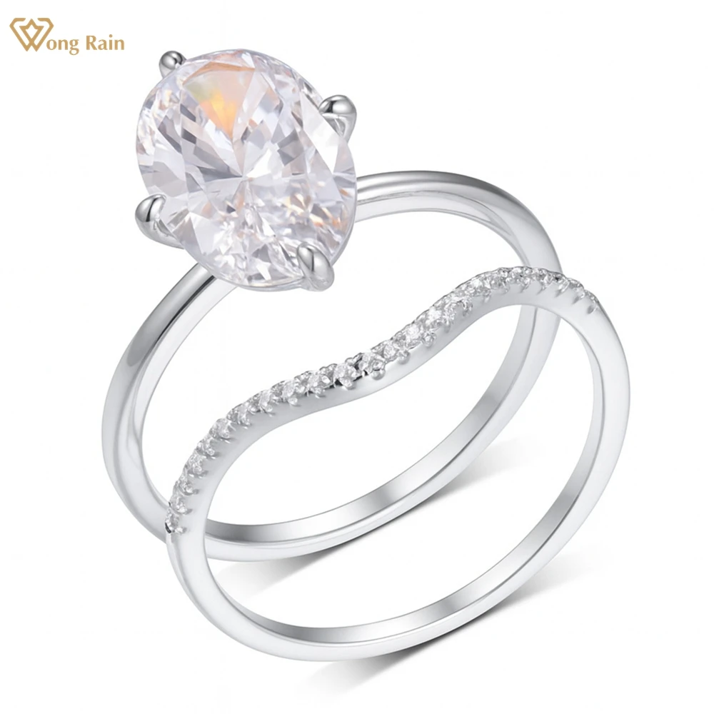 

Wong Rain Elegant 925 Sterling Silver 3EX VVS1 D Oval Cut 8*12MM Real Moissanite Diamonds Gems Engagement Ring Sets Fine Jewelry