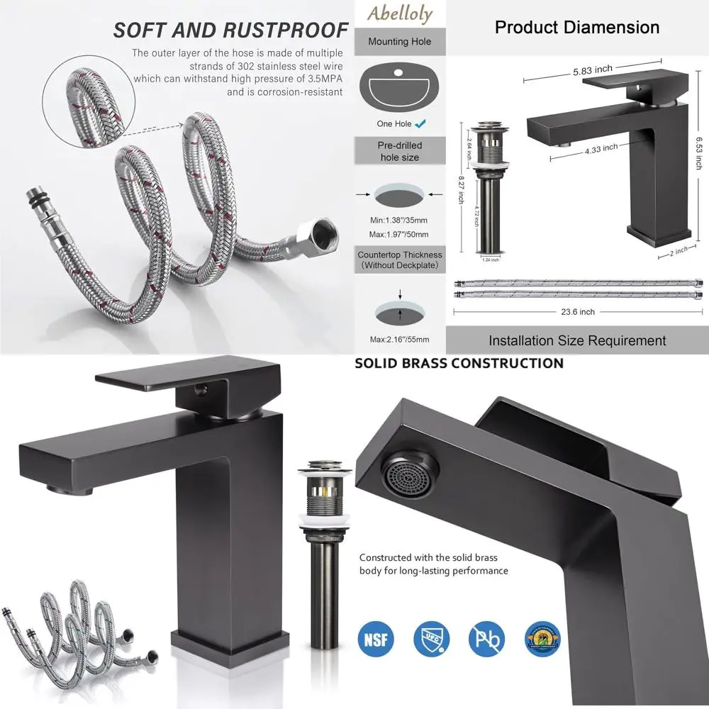 

Смеситель с одной ручкой из матовой латуни, матовый серый, с переливом, смеситель для раковины с одним отверстием, сертифицированный для туалетного столика в ванной комнате (серый)