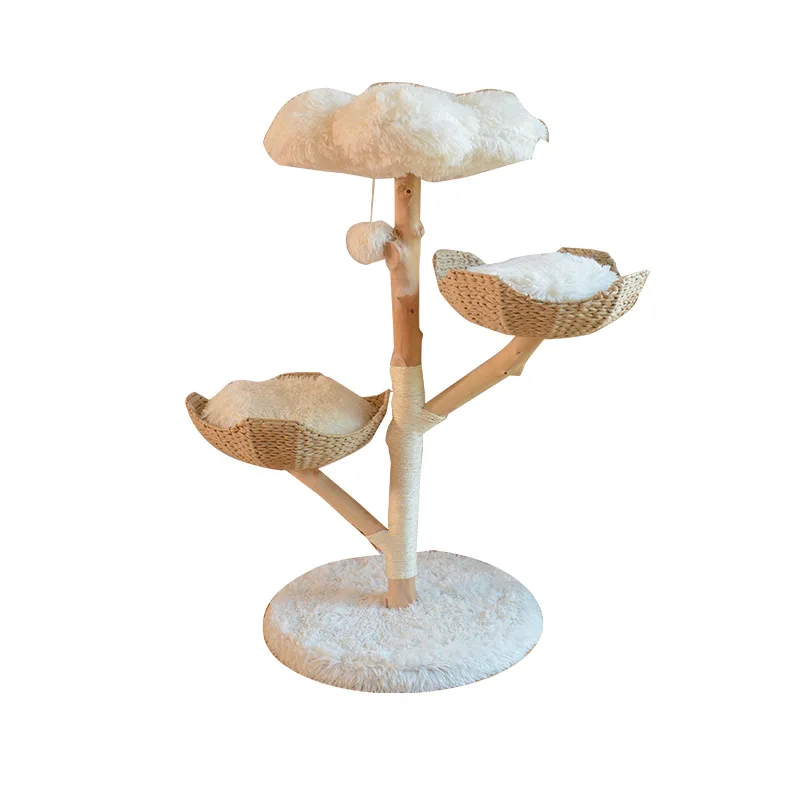 Cat Climbing Tree Natual Wooden Floor to Ceiling Cat Tree Cute Design Wood Scratching Tower Wood Cat Climbing Frame