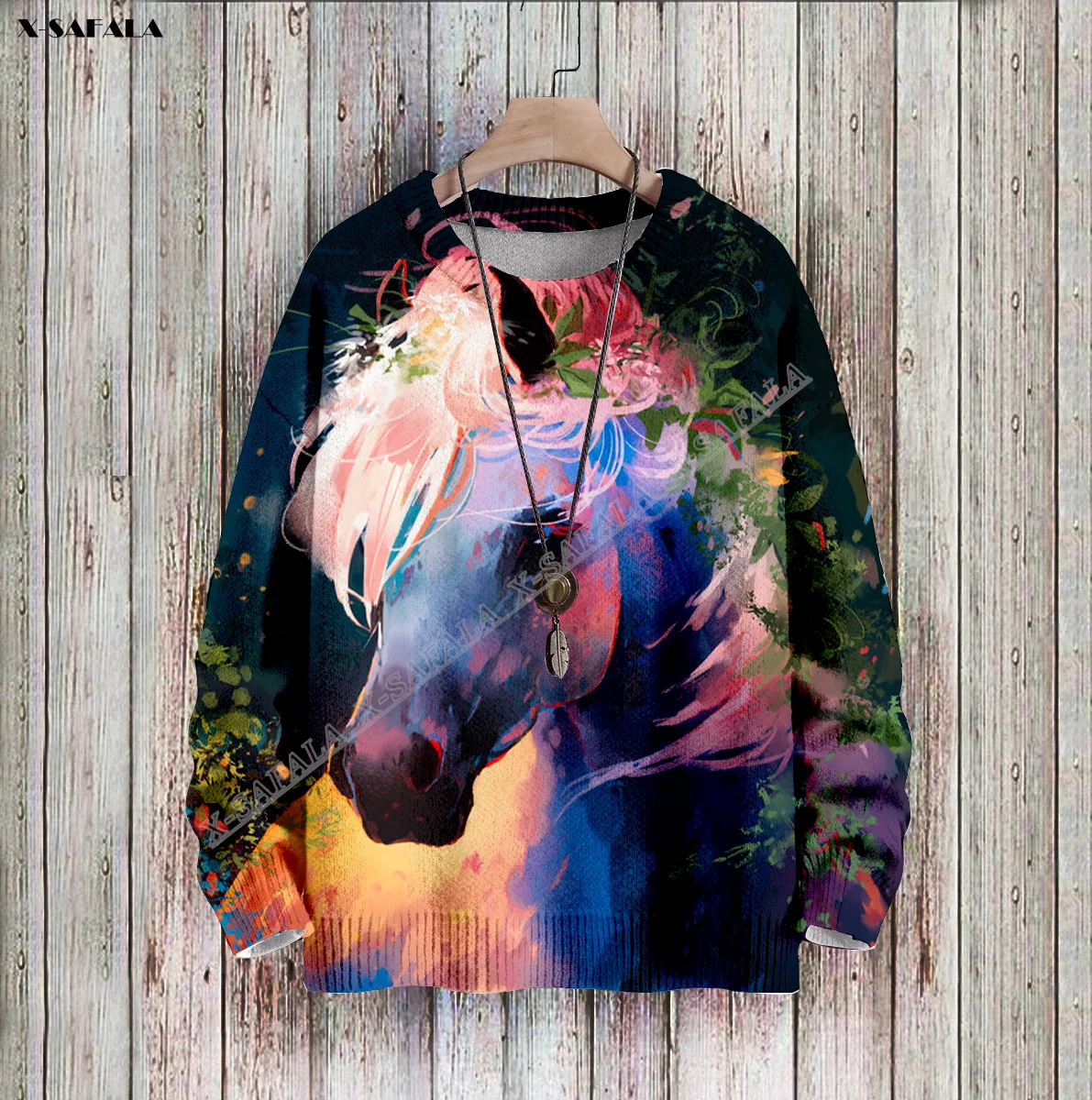 

Flower Animal Horse Samurai 3D Printed Ugly Sweater Christmas Gift Men Female Winter Knitted Cotton Xmas Warm