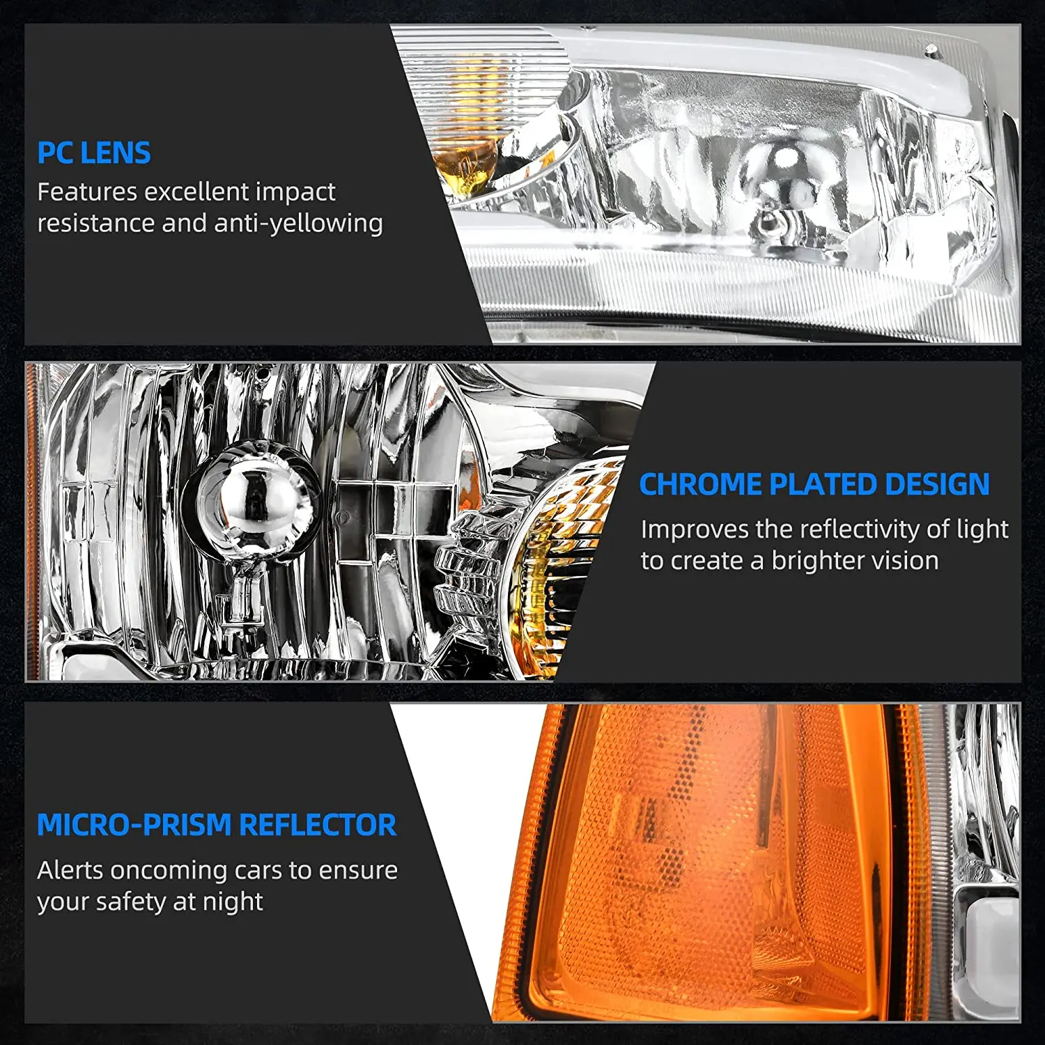 LED DRL Headlights Assembly Compatible For 2001-2011 Ford Ranger Headlamp with Daytime Running Light Chrome Housing Amber