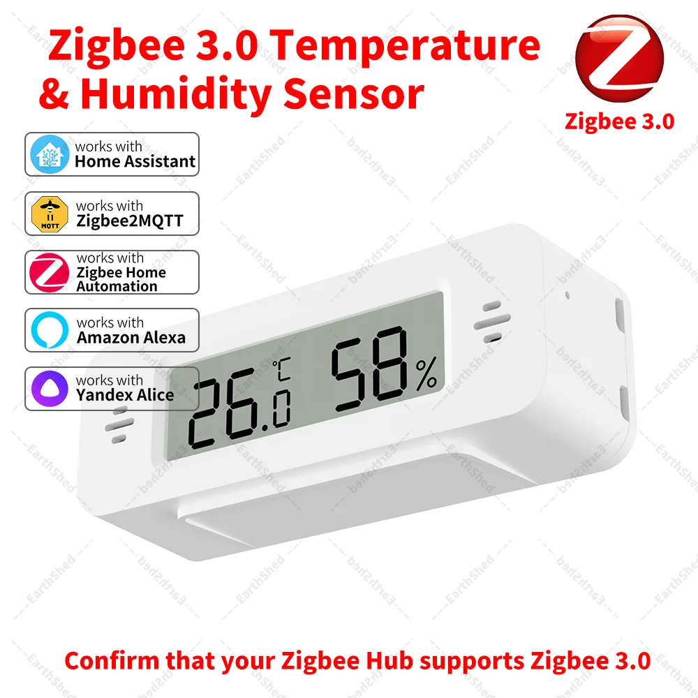Image of Zigbee 3.0 Temperatur- und Luftfeuchtigkeitssensor, Zigbee-Gateway erforderlich, funktioniert mit Home Assistant, Alexa, Yandex, ZHA, Zigbee2MQTT