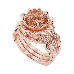 Jewelry Winter Three Piece Set Women's Ring Rose Set Zircon Jewelry