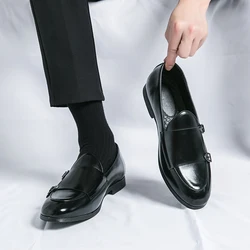 Man Leather Shoes Formal Monk Shoes Man Business Office Male Casual Dress Derby Shoes Buckle Wedding Party Luxury Fashion Shoes