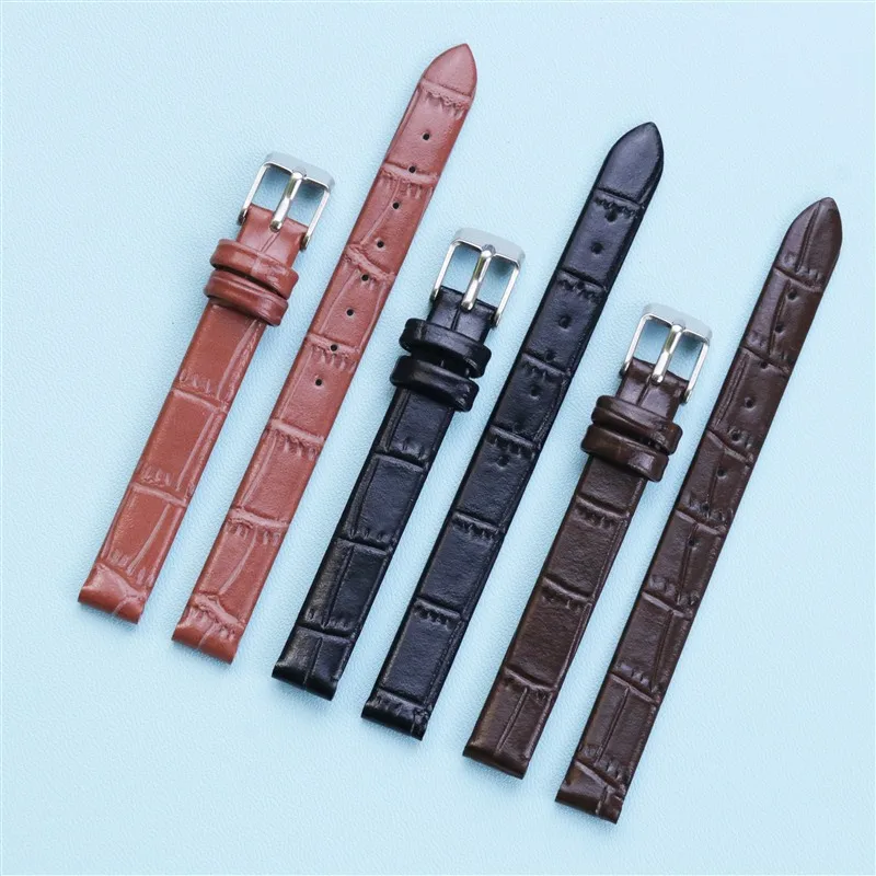 Soft  Slim Leather Watch Strap Genuine Leather Bamboo pattern 8mm-16mm  Leather Women Watchbands Genuine Band High Quality