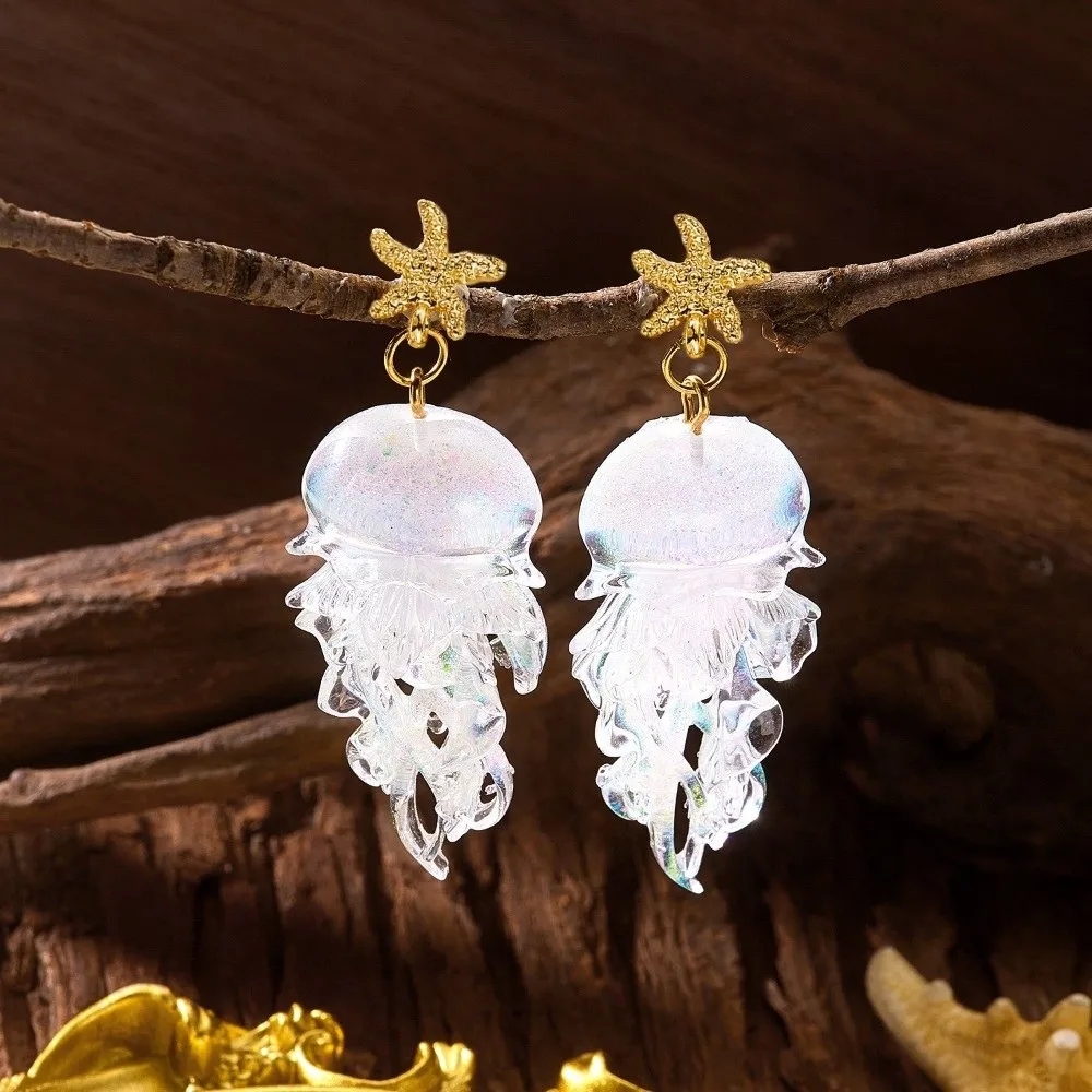 Ear Jewelry Acrylic Jellyfish Dangle Earrings Personality Beach Style Starfish Charm Earrings Creative Cute Summer Jewelry Gift