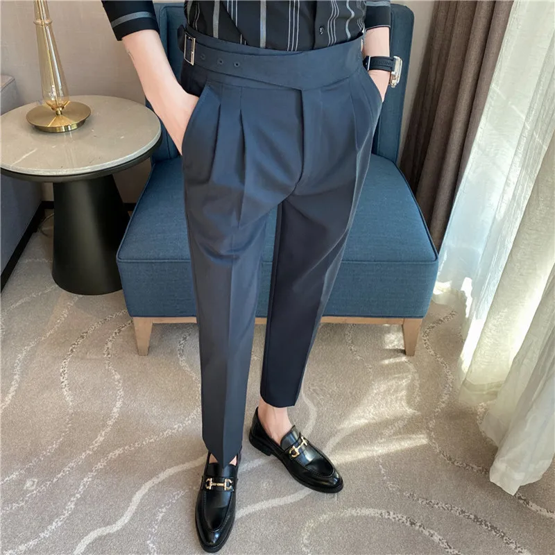 

2023 Men Trousers White Autumn Solid Business Casual Suit Pants British Style Men Clothing Formal Wear Office Trousers Straight