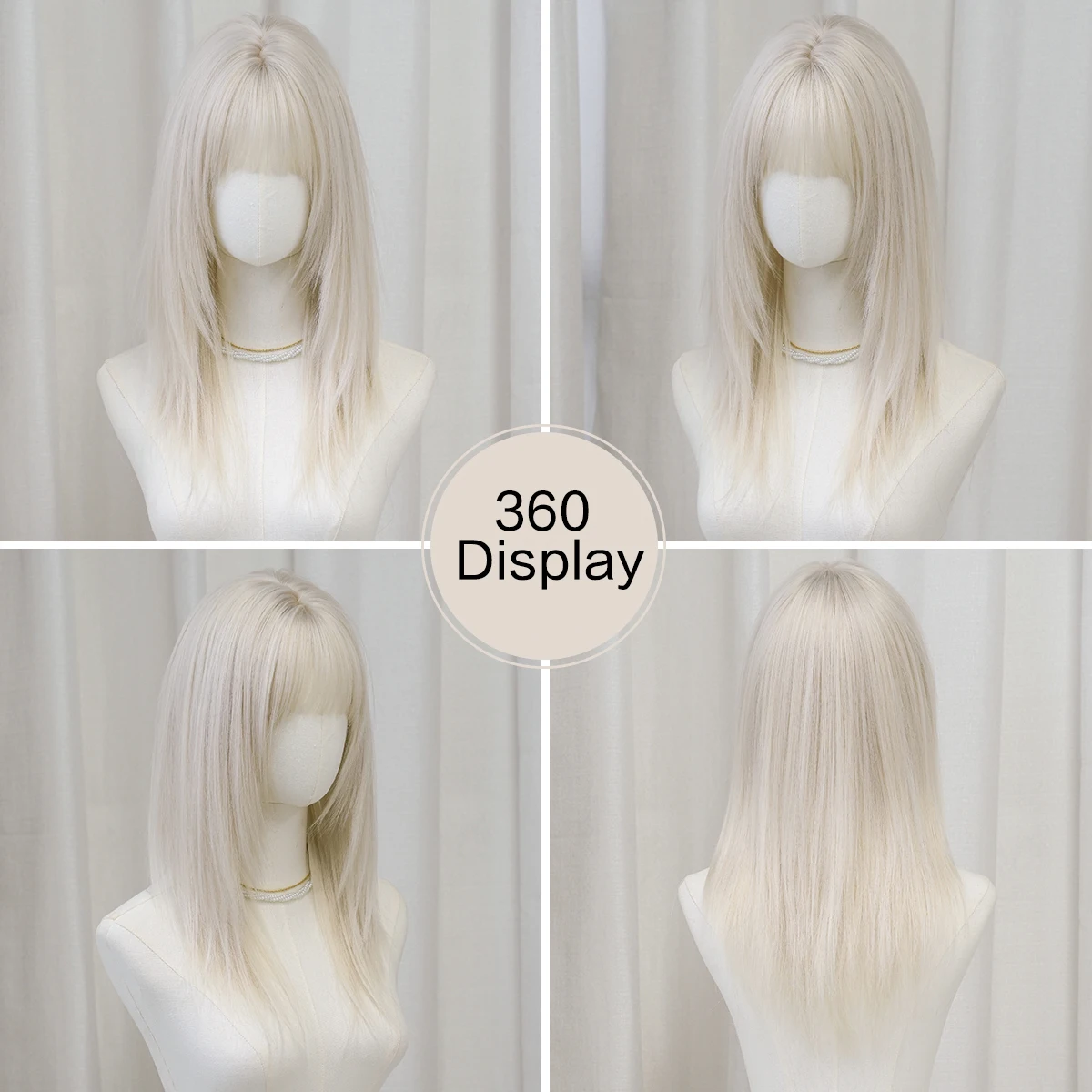 Long Straight White Wig for Women High Synthetic Layered Heat-Resistant Modest Fashion Wear and Go Beige Wigs with Neat Bangs image 5