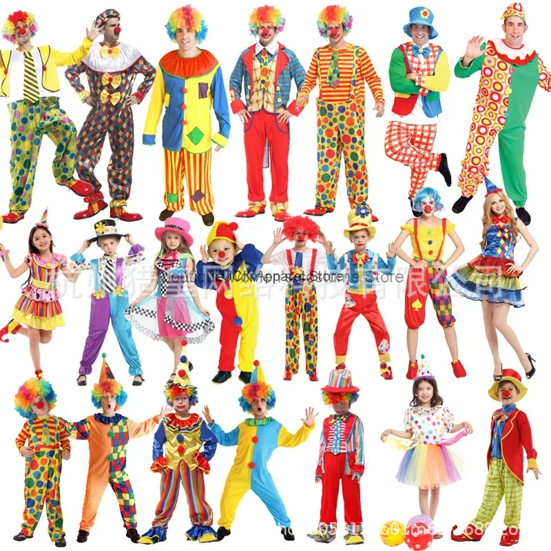 Halloween Clown Costume For Adult Male Female And Children's Annual Party Performances Funny Costume Set Clown Stage Performance