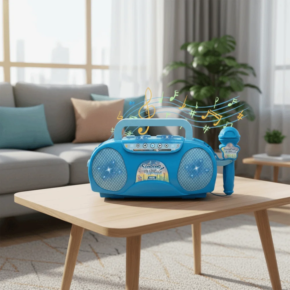 ポータブルワイヤレスカラオケ子供用プラスチック製ライト付きカラオケマシン、携帯電話接続、楽器、子供の歌