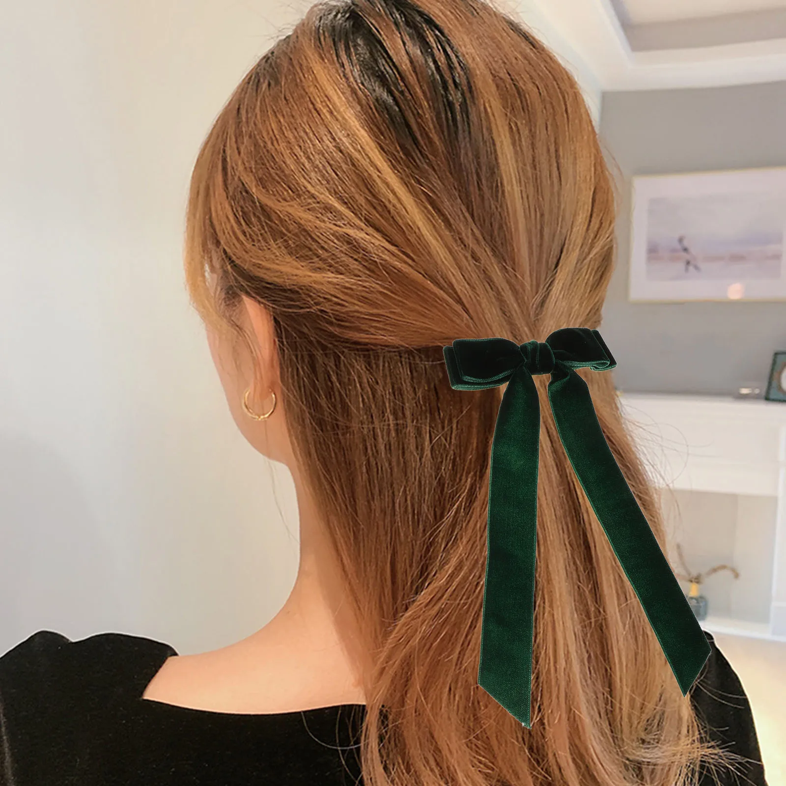 

3 pcs Velvet Hair Clips Fashion Accessories Black Green Bow Claw Clips Bobby Pins Hair Bows Decorative Pins For