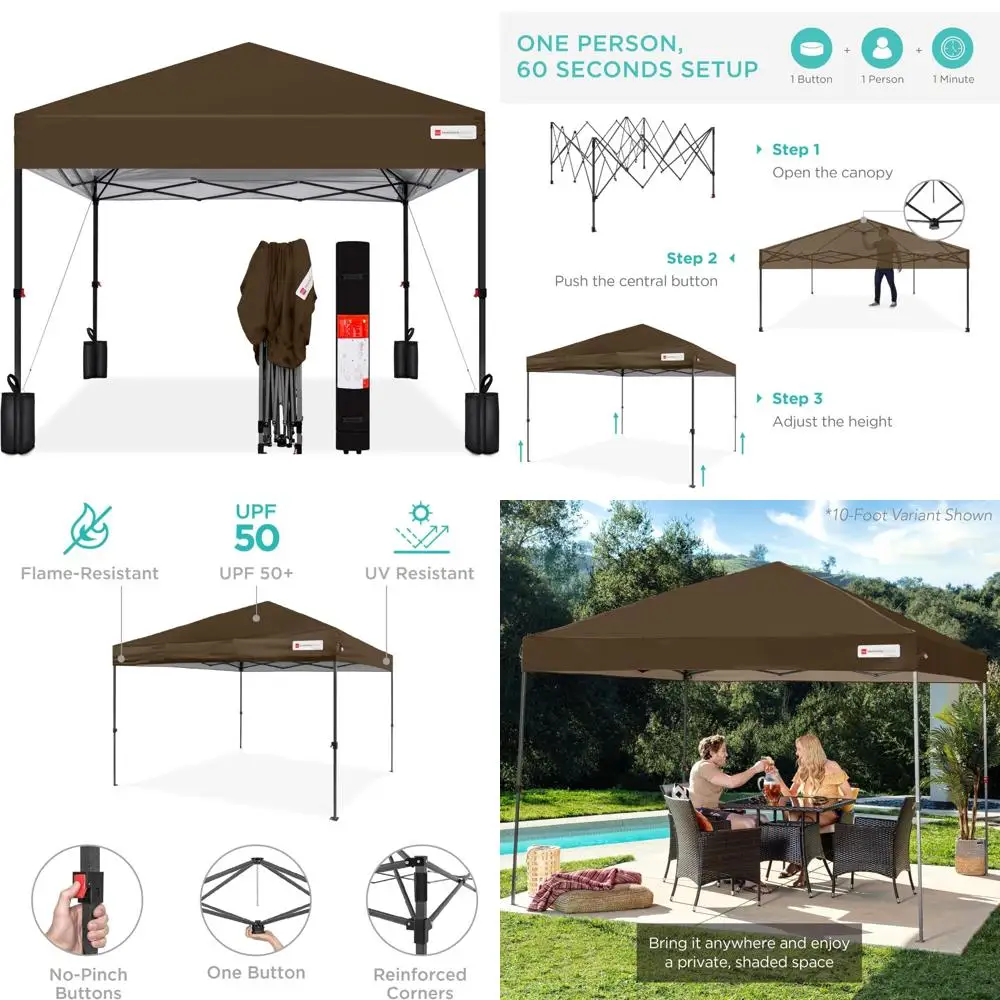 

Простая установка для одного человека, всплывающий навес 8x8 футов, мгновенное портативное укрытие с кнопкой, чехлом для переноски и 4 весовыми сумками — для улицы