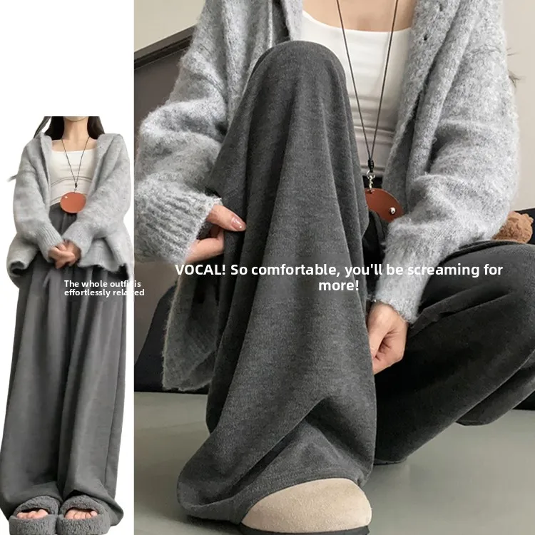 Pantaloni coreani a gamba larga lavorati a maglia Sle Pantaloni drappeggiati larghi casual da donna Primavera Estate Nuovo arrivo ort plus Size Lunghezza pavimento