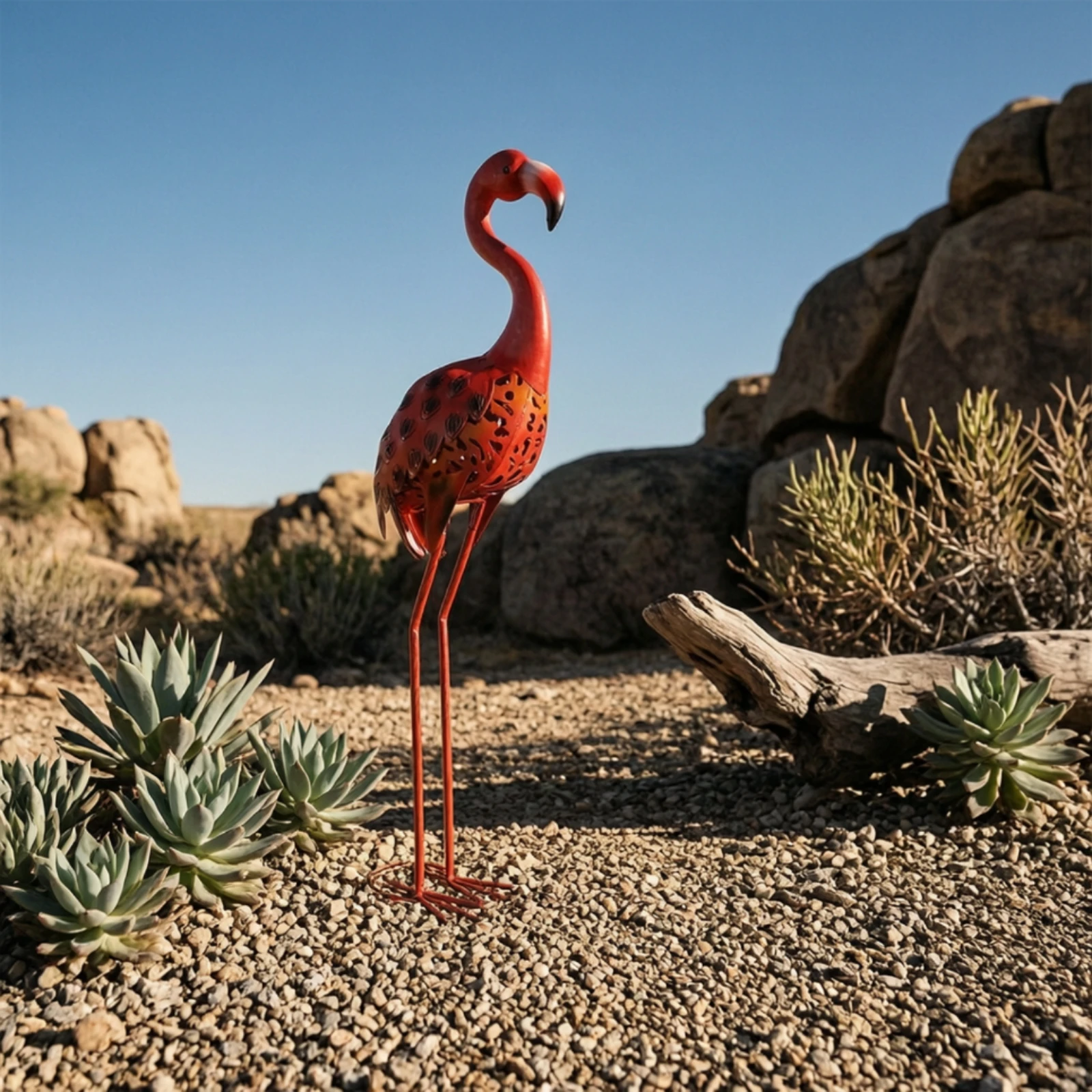 Flamingo Statue with Solar Light Iron Metal Flamingo Garden Stake Lawn Ornament Perforated Tall for Gardeners, Patio, Pathway