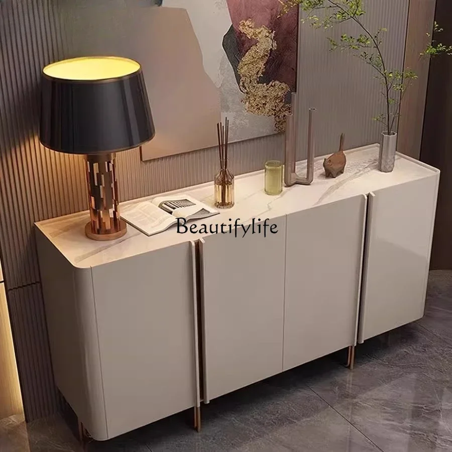 

04ld14Italian minimalist entrance cabinet, cream style solid wood dining side cabinet, supercrystalline stone surface