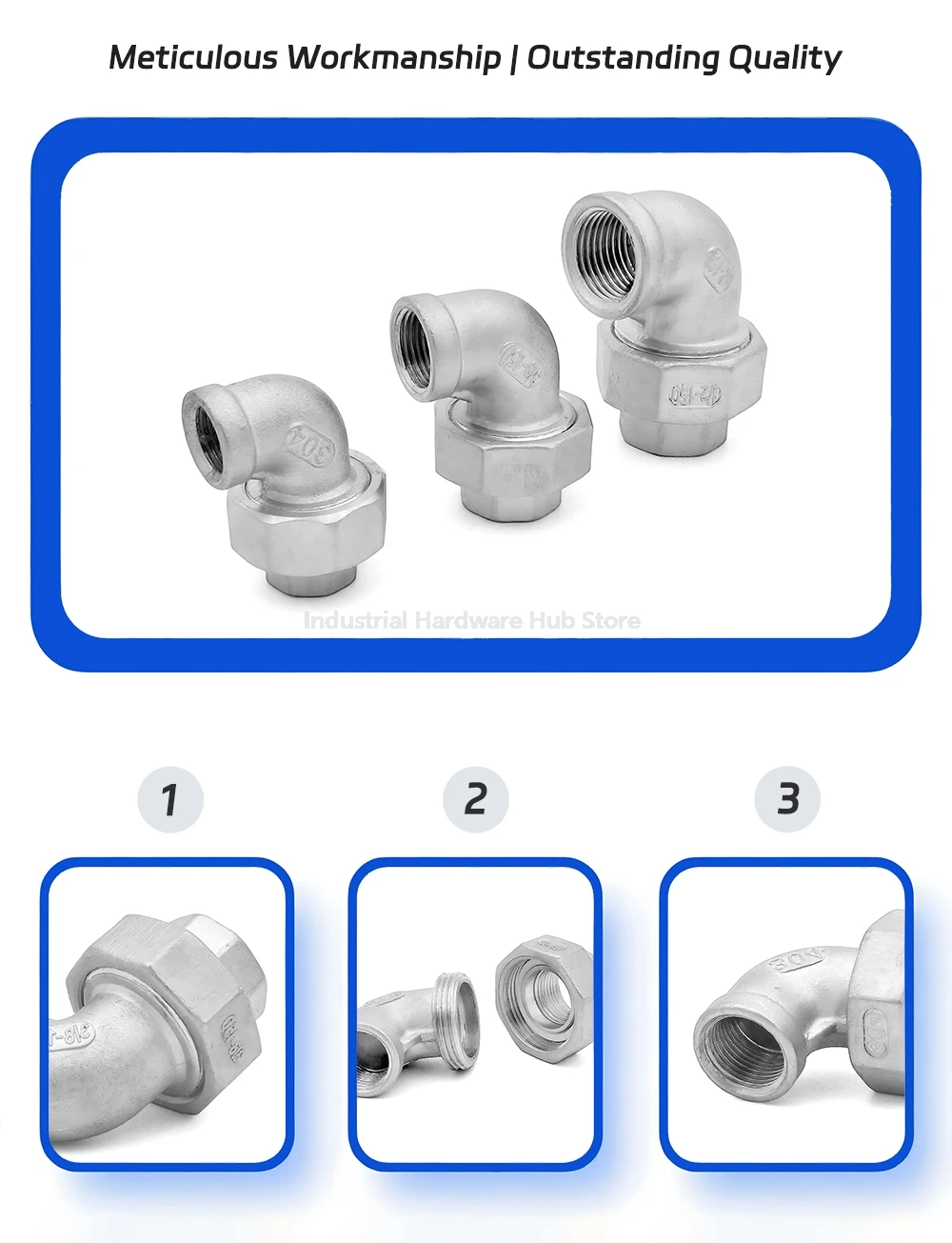 90-Grad-Winkelverschraubung aus Edelstahl 304, BSPT-Innengewinde, 1/4"-2" auslaufsichere Rohrverschraubung aus Guss für industrielle Sanitärinstallationen – Detail 11