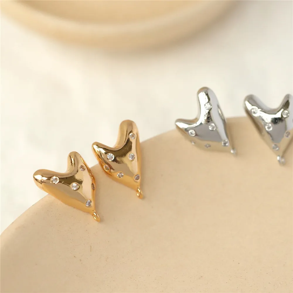 

Copper-plated Real Gold Symmetrical Smooth Irregular Zircon Love Stud Earrings, Earclips DIY Handmade Charm Accessories