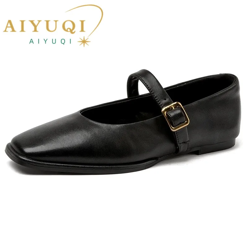 

AIYUQI Female Mary Jane Shoes Genuine Leather 2024 New Large Size Ballet Shoes Women Square Toe Ladies Flat Shoes