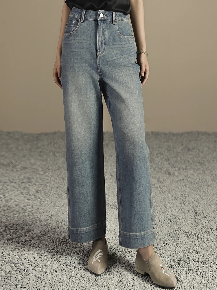 

New Chinese Sle 2025 Straight Leg Women's Jeans Slimming Lengthening Nine Points Casual Pure Color Cotton Stretch Denim