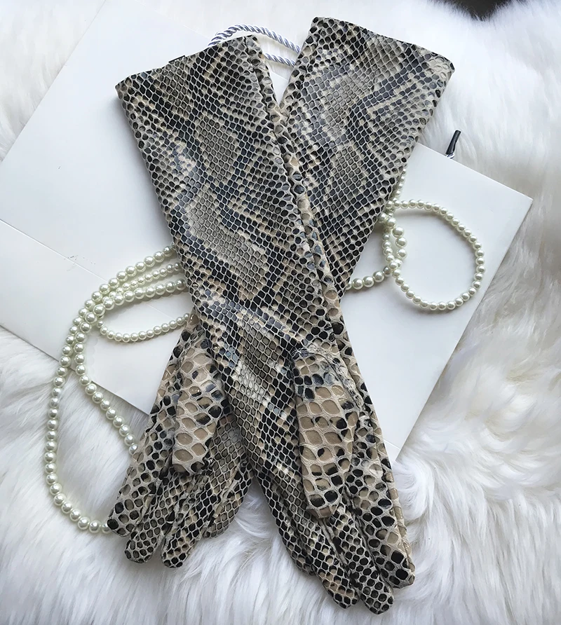 Long Genuine Leather Gloves No Lining Soft Sheepskin Snake Pattern Custom Made Women Elbow Gloves T stage gloves