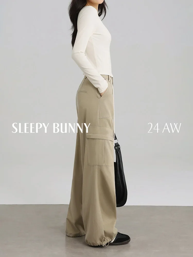 High Waist Cargo Pants Women Streetwear Loose Fit Wide Leg Trousers Drawstring Multi Pockets Casual Straight Leg Long Pants