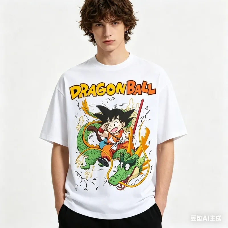 

2026 New Summer Dragon Ball Oversized T-shirt High Quality 100% Cotton Kid Goku & Shenron Print Unisex Retro Casual Adults Kids