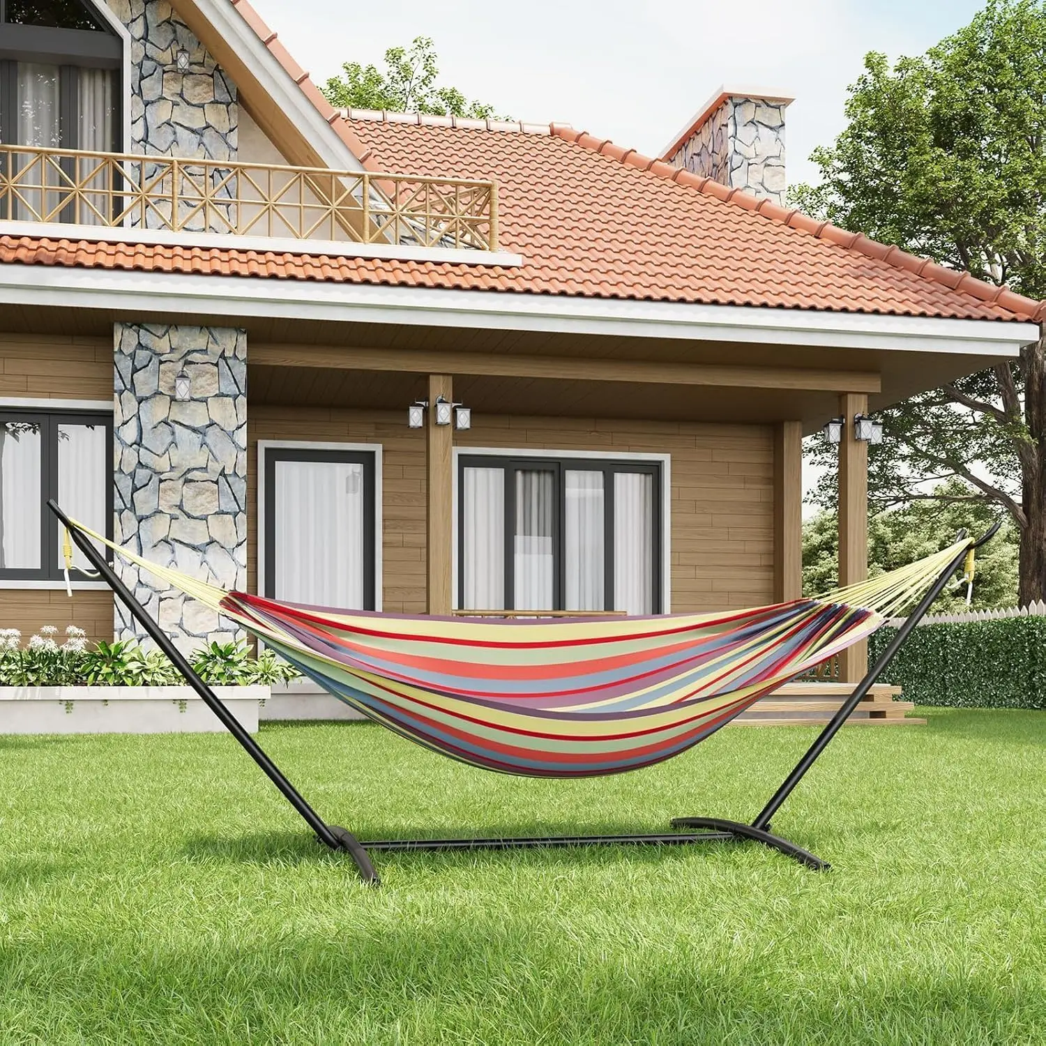 

Double Hammock with Stand, Outdoor Portable Hammocks Accommodates 450Lb Capacity, with Carry Bag for Outdoor Camping Garden Yard