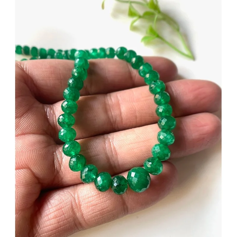 16 INCHS~AAA+Natural Zambian Emerald Faceted Rondelle Beaded Necklace-6/8 MM 3